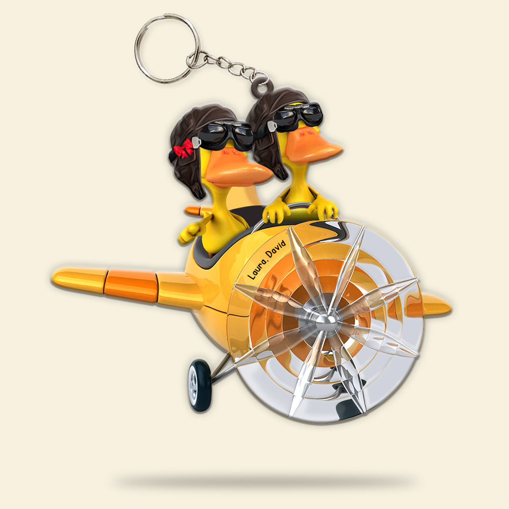 Personalized Pilot Duck Couple Keychain - Custom Name - Keychains - GoDuckee