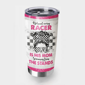 Personalized Racing Mom Tumbler - Scream from the stands - Mom Hair Checkered Pattern - Tumbler Cup - GoDuckee