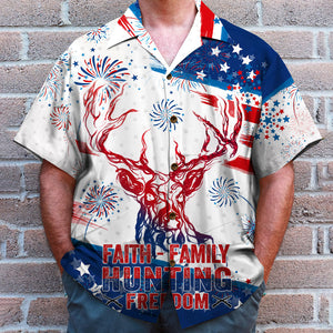 Independence Day Faith Family Hunting Freedom Hawaiian Shirt Gift For Him - Hawaiian Shirts - GoDuckee
