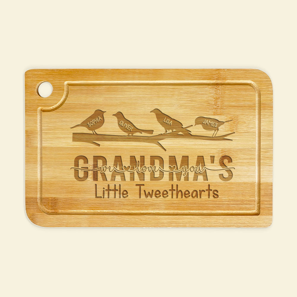 Grandma's Little Tweethearts, Personalized Engraved Cutting Board, Gift For Grandma, Grandma's Little Cute Birds Cutting Board, Mother's Day Gift - Home Decor - GoDuckee