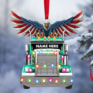 American Trucker With Eagle - Personalized Christmas Ornament - Ornament - GoDuckee