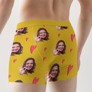 Custom Photo Men Boxer Briefs Yellow Heart - Boxer Briefs - GoDuckee