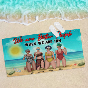 We Are Tanned People - Personalized Beach Towel - Gifts For Big Sister, Sistas, Girls Trip - Leopard Pattern - Beach Towel - GoDuckee