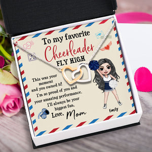 Personalized Cheerleading Daughter - Interlocking Hearts Necklace - To My Favorite Cheerleader Message Card - From Mom - Jewelry - GoDuckee