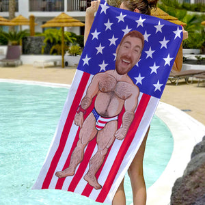 Body's Man With American Flag Background - Custom Photo Beach Towel - Beach Towel - GoDuckee