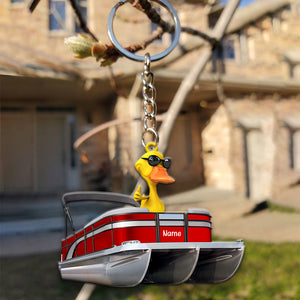 Pontoon Duck Couple, Personalized Keychain - Funny Anniversary Gift For Couples - Keychains - GoDuckee