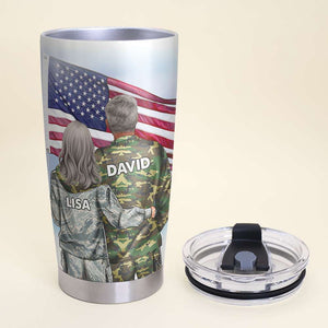Personalized Veteran Couple Tumbler - To My Wife You're Always My Commander-In-Chief Outlander - Couple Shoulder To Shoulder - Tumbler Cup - GoDuckee