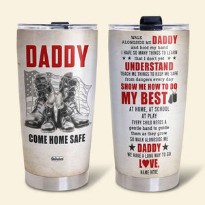 Personalized Veteran Dad Tumbler, Walk Alongside Me Daddy, Dad and Son Military Boots - Tumbler Cup - GoDuckee