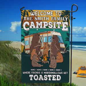 Personalized Gifts For Bear Familu, Welcome to Campsite where Friends and marshmallow get toasted Custom Camping Flag - Flag - GoDuckee