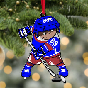 Ice Hockey Kid Player, Personalized Acrylic Ornament - Ornament - GoDuckee