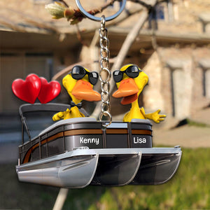 Pontoon Couple - Personalized Keychain - Valentine/Anniversary Gift for Him/Her - Ornament - GoDuckee