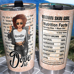 Personalized Black Women Tumbler Cup - Brown Skin Girl Nutrition Facts - Front Cool Girl - Tumbler Cup - GoDuckee