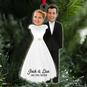 Custom Newlywed Couple Photo Ornament, Christmas Tree Decor - Ornament - GoDuckee