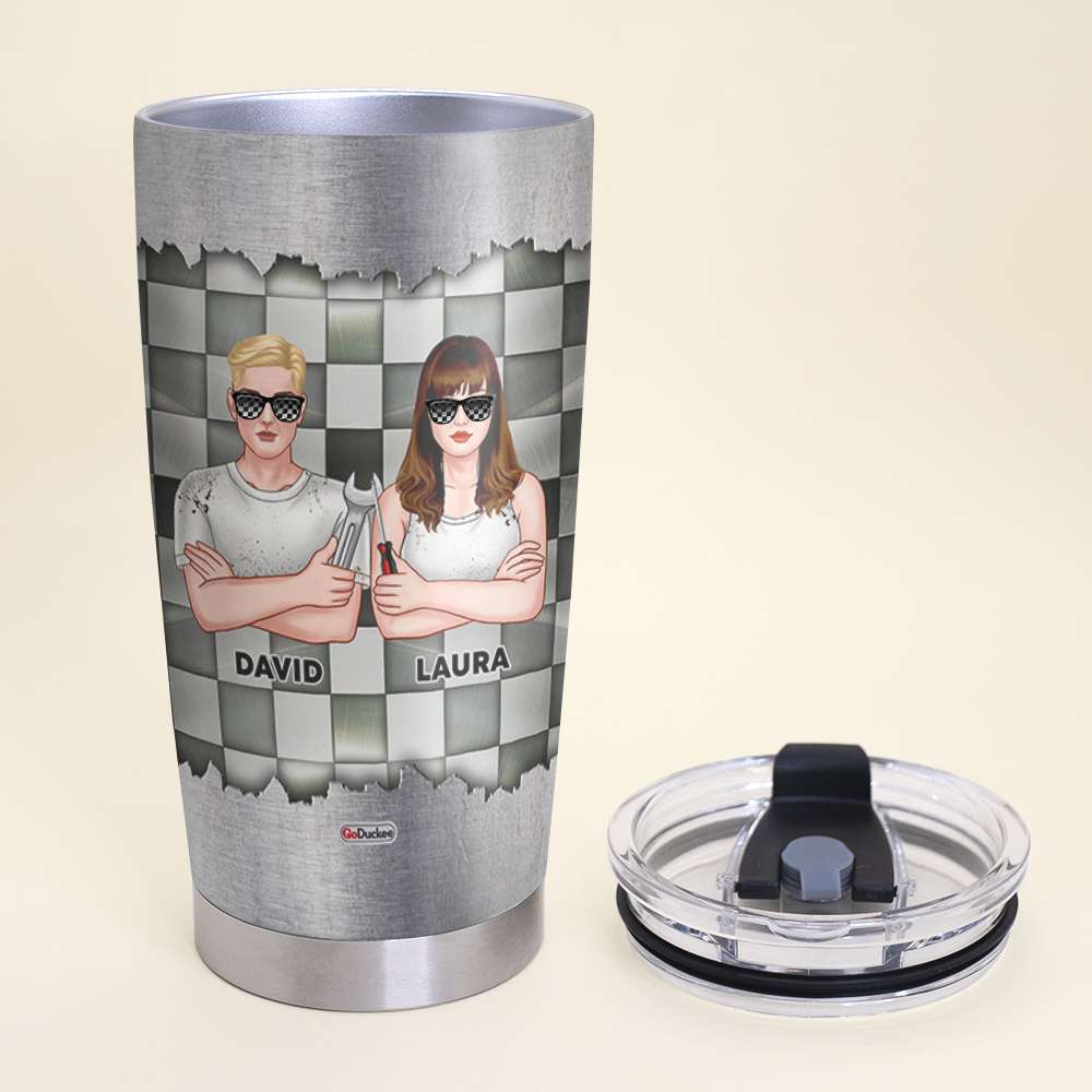 Personalized Racing Father and Son Tumbler - Working on and racing car -  GoDuckee