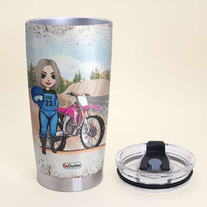 Personalized Dirt Bike Racing Girl Tumbler - Waking Up To The Smell of Exhaust Dirt Under Our Nails - Tumbler Cup - GoDuckee