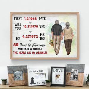 Personalized Older Couple Poster - The Heart Has No Wrinkles - Custom Years Of Marriage - Poster & Canvas - GoDuckee