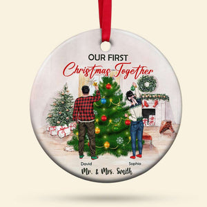 Our First Christmas Together, Personalized Circle Ceramic Ornament Gift For Couples - Ornament - GoDuckee