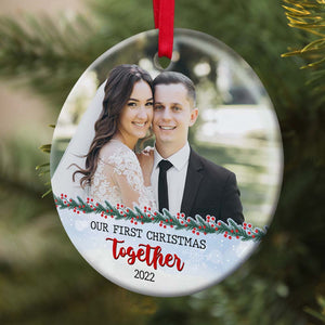 Couple Our First Christmas Together, Personalized Ceramic Ornament - Ornament - GoDuckee