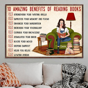 10 Amazing Benefits of Reading Books - Personalized Poster Canvas - Gift for Book Lover - Girl Reading Books - Poster & Canvas - GoDuckee