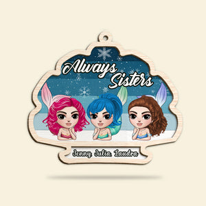 Mermaid Friends Always Sisters 2 Layered Wooden Ornament - Ornament - GoDuckee