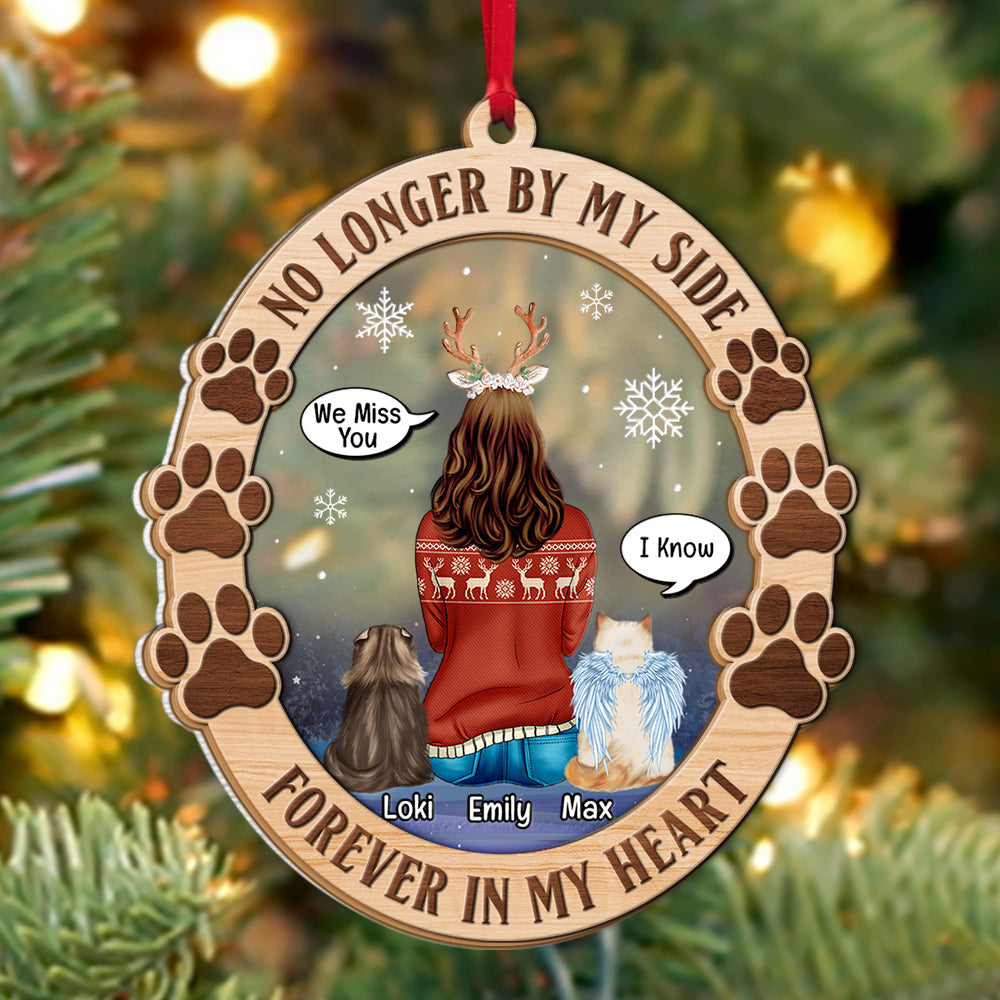 No Longer By My Side Forever In My Heart, Personalized Cat 2 Layered Mix Ornament - Ornament - GoDuckee