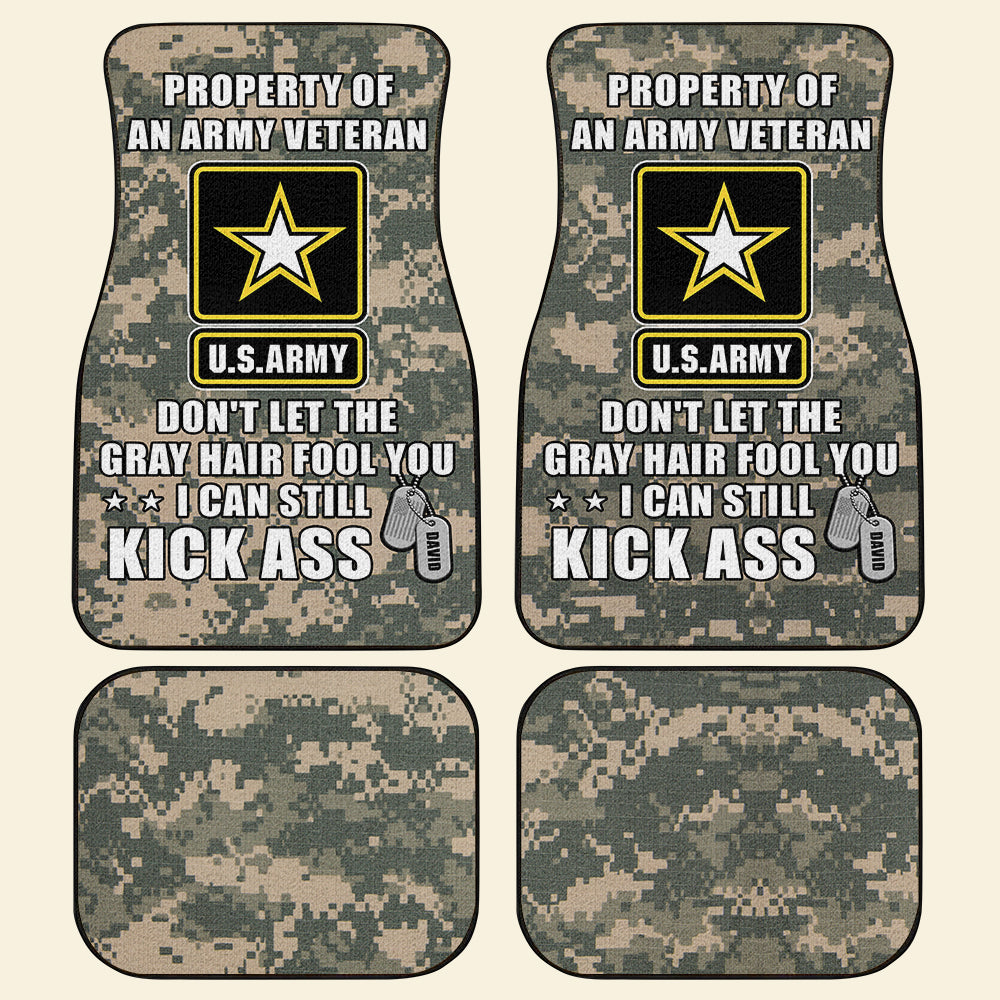 Veteran Don’t Let The Gray Hair Fool You I Can Still Kick Ass Personalized Universal Car Front & Rear Floor Foot Mats, Custom Military Unit - Doormat - GoDuckee