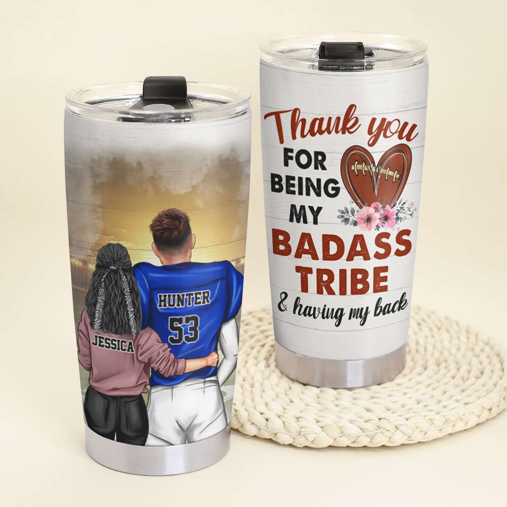 American Football - Personalized Couple Tumbler Cup - My Badass Tribe - My Badass Tribe - Tumbler Cup - GoDuckee