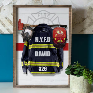 Personalized Firefighter Uniform Poster - Thin Red Line Background - Poster & Canvas - GoDuckee