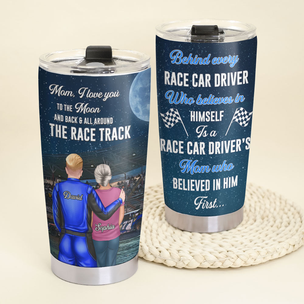 Personalized Mother's Day Dirt Track Racing Tumbler Cup - Mom, I Love You To The Moon And Back & All Around The Race Track - Tumbler Cup - GoDuckee