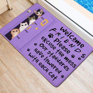Personalized Cat Breeds Welcome Mat - Please Excuse The Mess - Purple Friends Door - Doormat - GoDuckee