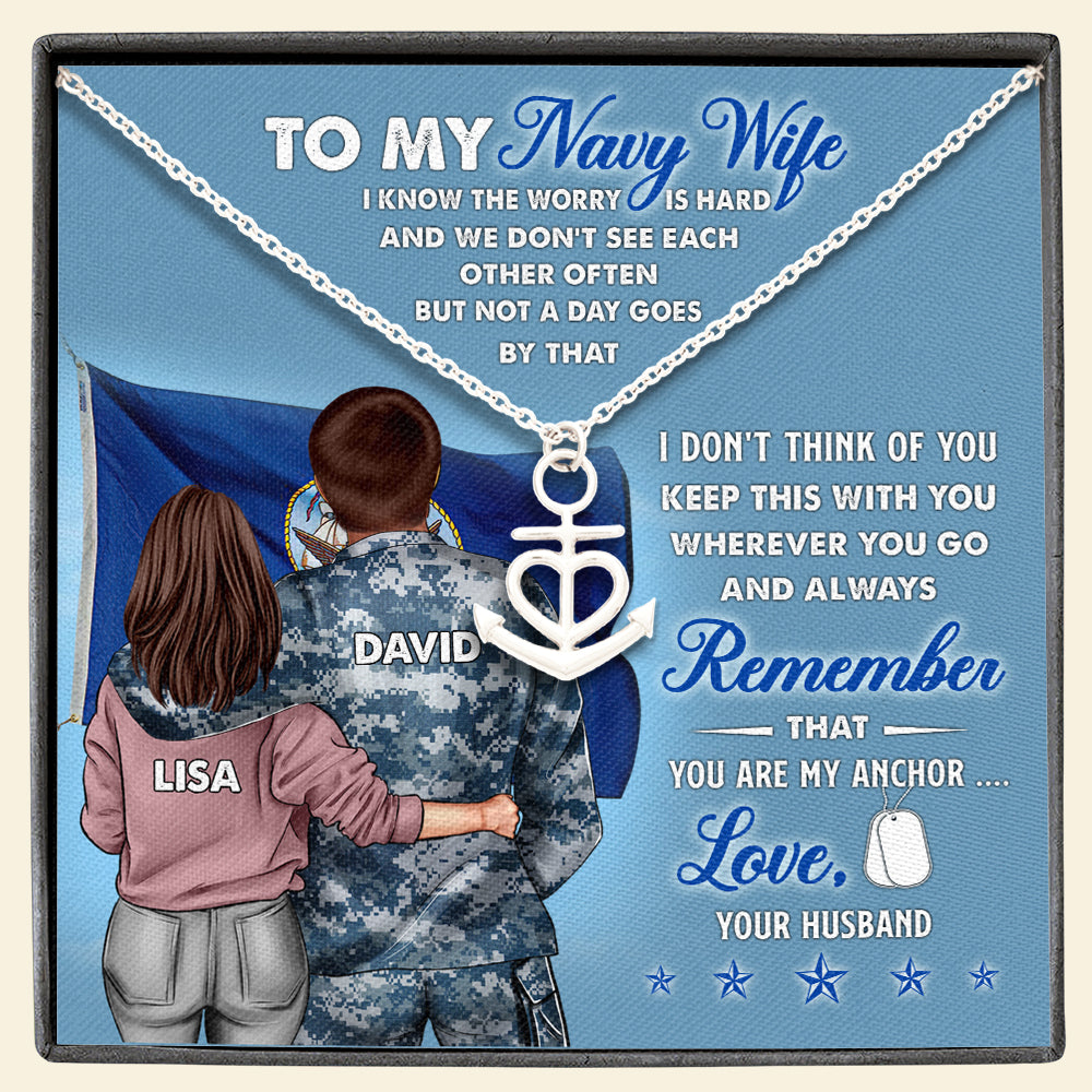 Navy Wife You're My Anchor - Personalized Anchor Necklace - Gift for Couple - Couple Shoulder to Shoulder - Jewelry - GoDuckee