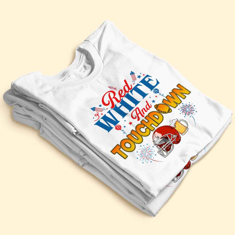 Red White And Touchdown Personalized Football 4th Of July Shirt Gift For Football Lovers - Shirts - GoDuckee