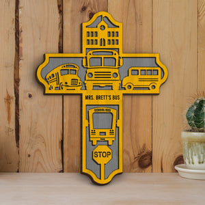 Bus Driver Cross - Personalized 3D 2-Layered Wood Art - Gift for Bus Drivers - Wood Sign - GoDuckee