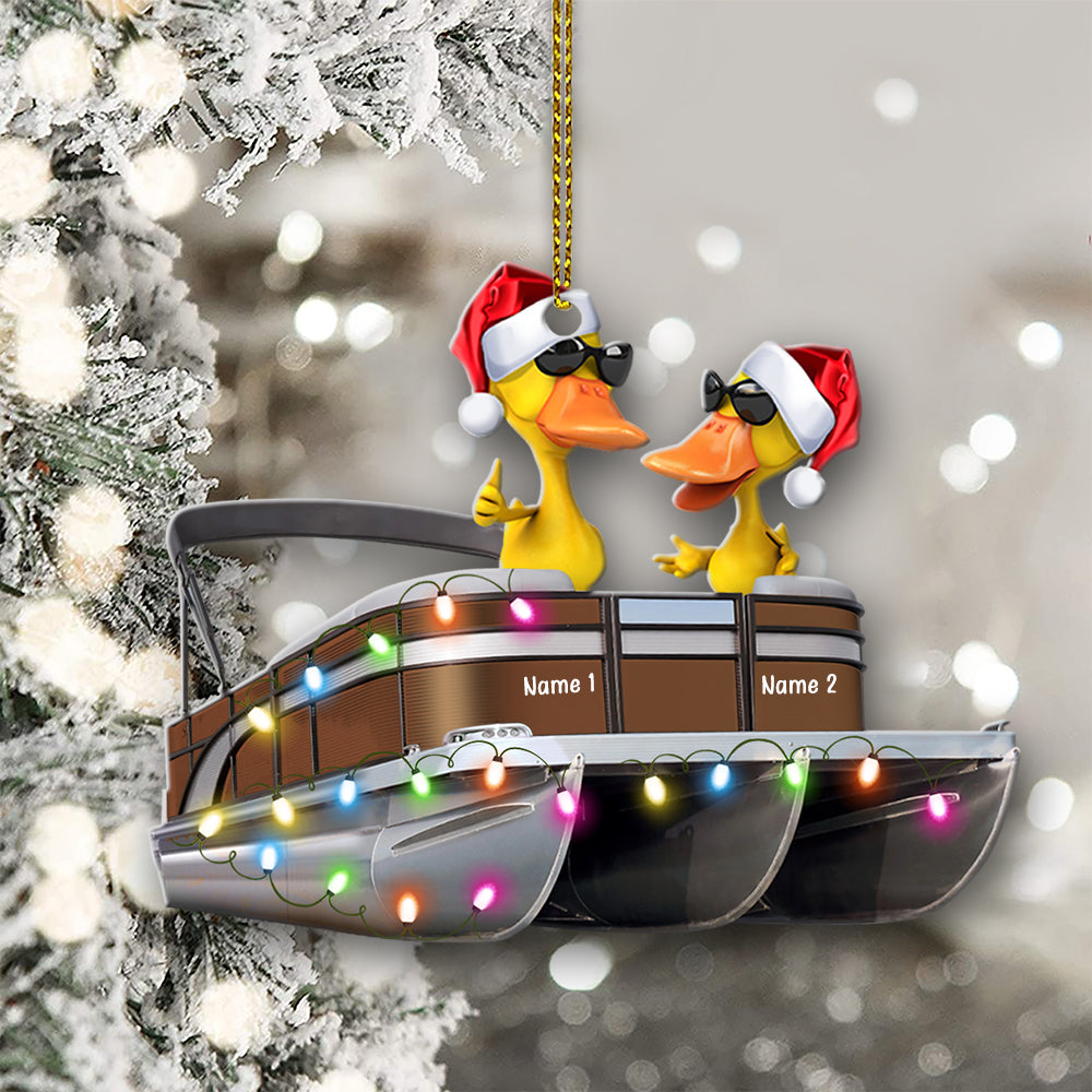 Pontoon Duck Couple - Personalized Christmas Ornament - Christmas Gift For Couple - Ornament - GoDuckee