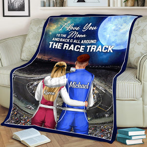 I Love You To The Moon And Back Personalized Racing Blanket, Gift For Couple - Blanket - GoDuckee
