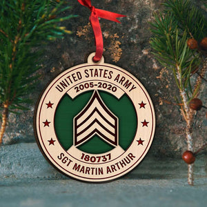 Christmas Layered Wooden Ornament - Military Green Ornament - Custom Rank, Name, Enlistment Time, Service Number - Ornament - GoDuckee