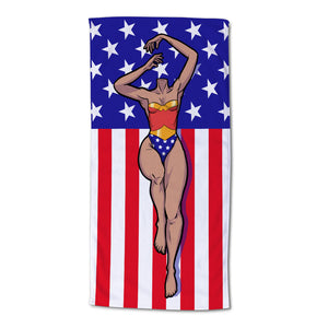 Wonder Body's Woman With American Flag Background - Custom Photo Beach Towel - Beach Towel - GoDuckee