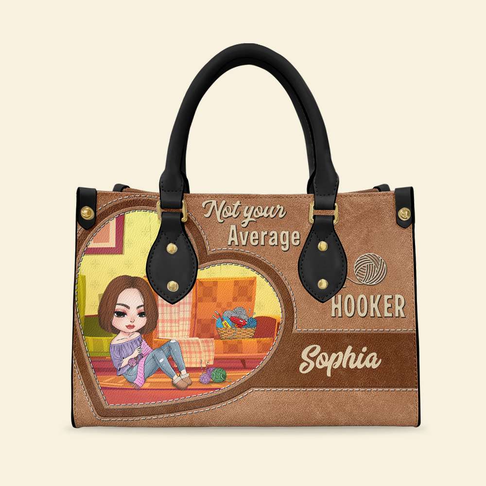 Knitting Not Your Average Hooker, Personalized Knitting Girl Leather Bag, Gift for Craft Girls - Leather Bag - GoDuckee