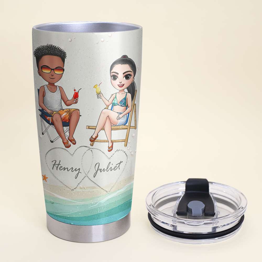 Together With You In The Sand Personalized Beach Couple Tumbler Cup - Tumbler Cup - GoDuckee