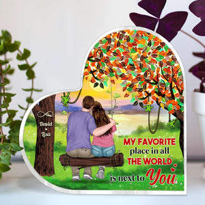 Our Favorite Place In All The World, Personalized Heart Shaped Acrylic Plaque, Gifts For Couple - Decorative Plaques - GoDuckee