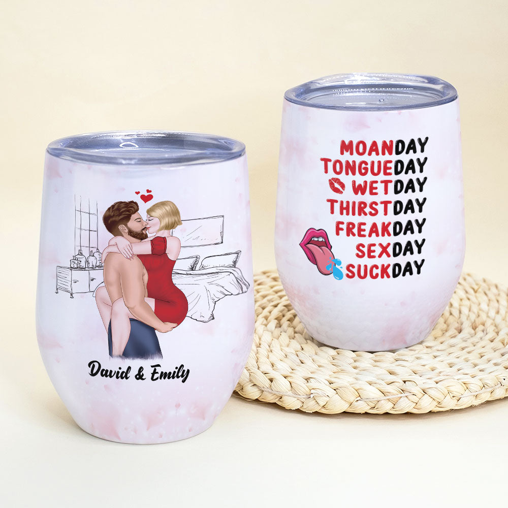 Moanday Tongueday Wetday Personalized Naughty Couple Tumbler, Gift For Couple - Wine Tumbler - GoDuckee