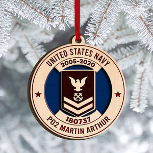 Christmas Layered Wooden Ornament - Military Ornament - Custom Rank, Name, Enlistment Time, Service Number - Ornament - GoDuckee