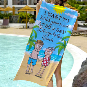 Let's Go To The Beach At 80 - Personalized Beach Towel, Couple Beach Towel - Funny Gifts for Couple - Beach Towel - GoDuckee