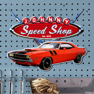 Speed Shop Personalized Classic Car Metal Sign - Metal Wall Art - GoDuckee