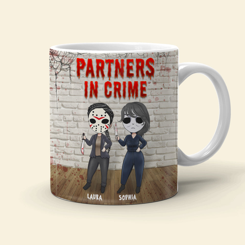 Partners In Crime If I Murdered Someone, Personalized Halloween Bestie Mug - Coffee Mug - GoDuckee