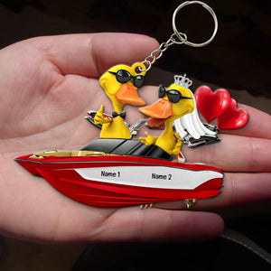 Waterskiing Duck Couple - Personalized Keychain - Valentines, Anniversary Gift for Him/Her - Ornament - GoDuckee