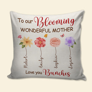 To Our Blooming Wonderful Mother, Personalized Pillow, Gift For Mom, Mom's Blooming Flowers Pillow Mother's Day Gift - Pillow - GoDuckee