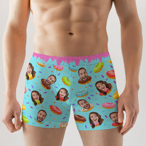 Donut Cake With Sweet Background - Custom Photo Couple Boxer Briefs - Boxer Briefs - GoDuckee