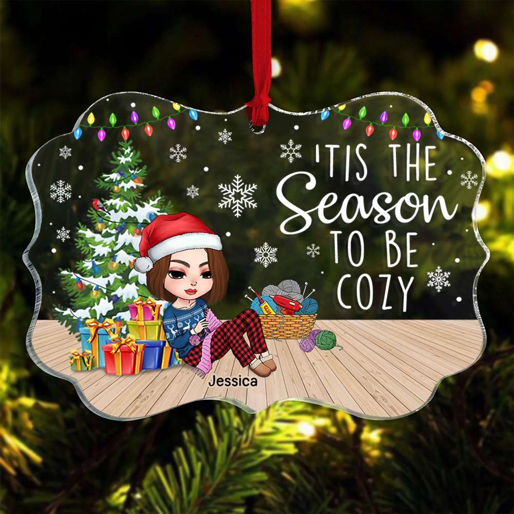 Personalized Acrylic Crochet Girl Ornament Tis The Season To Be Cozy - Ornament - GoDuckee