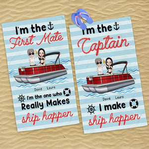 Pontoon Captain and First Mate - Personalized Beach Towel - Gifts For Wife, Girlfriend - Beach Towel - GoDuckee